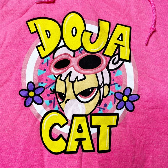 NWOT Doja Cat Cropped Graphic Pullover Sweatshirt Highlighter Pink Women 2XL - Picture 2 of 8